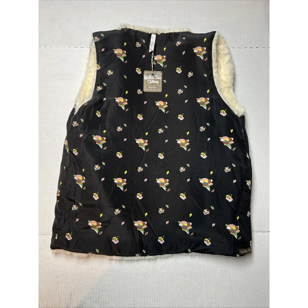 Matilda Jane Reversible‎ Vest White Faux Fur Plush Soft & Navy Floral NEW